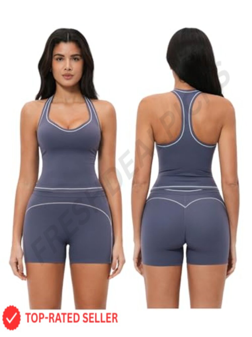 Women Two Piece Workout Set Racerback Crop Tank High Waist Biker Shorts Gym Yoga